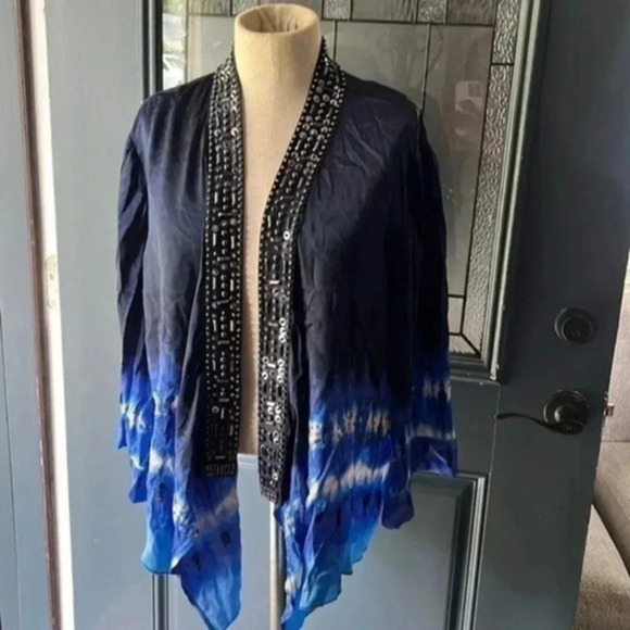 Chico’s black lable beaded silk open cardigan top size 3 - Picture 1 of 7